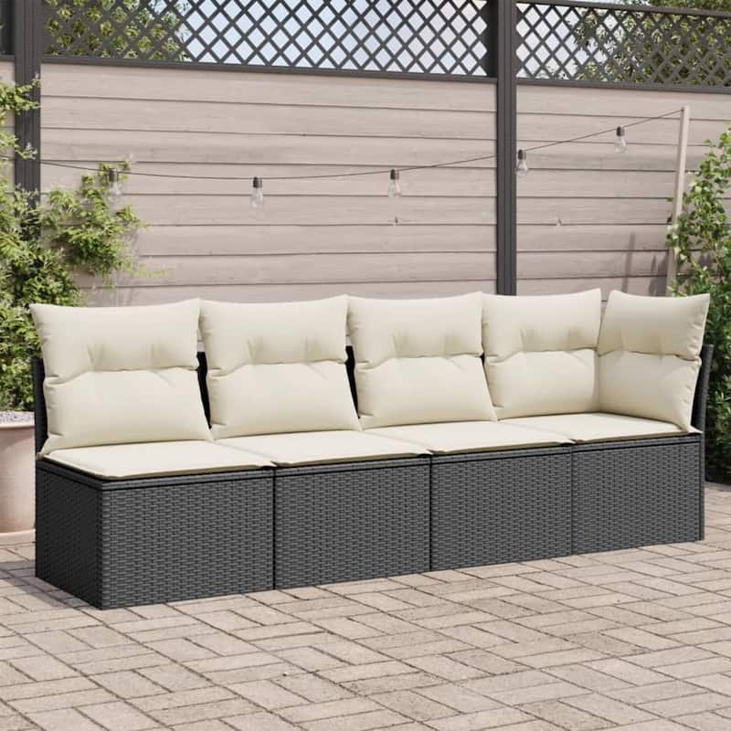 vidaXL Patio Sofa with Cushions Outdoor Seating Sectional Sofa Poly Rattan - Black and cream corner + 3x middle - 24.4 x 89.4 x 27.2 in