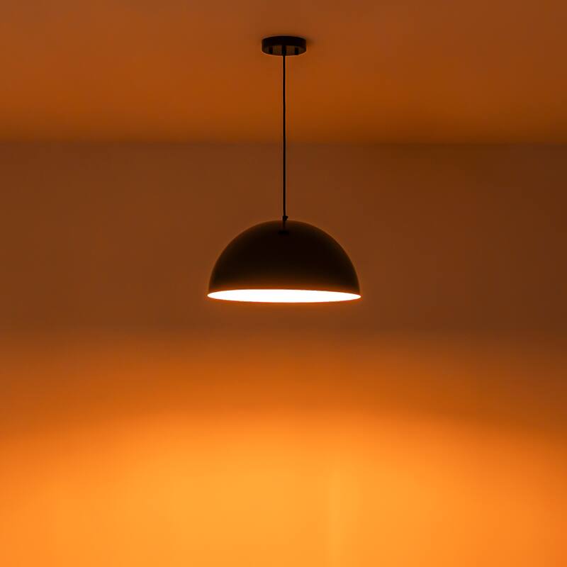 1-Light Modern Black Bowl Dome Pendant Light, Kitchen Island Lighting - 15.7 in. W x 8.2 in. H