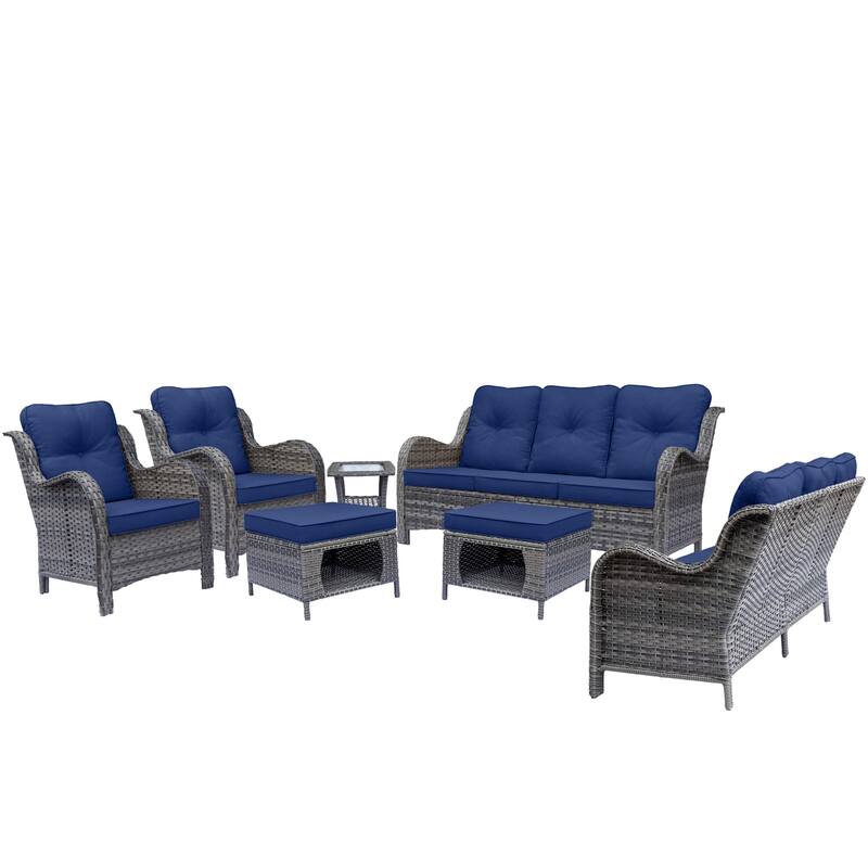 High Back Gray Wicker Outdoor Patio Furniture Sofa Seating Set with Cushions