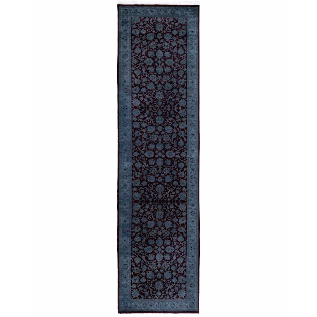 Overdyed One-of-a-Kind Hand-Knotted Runner Rug - Green - 3' 0" x 17' 6"