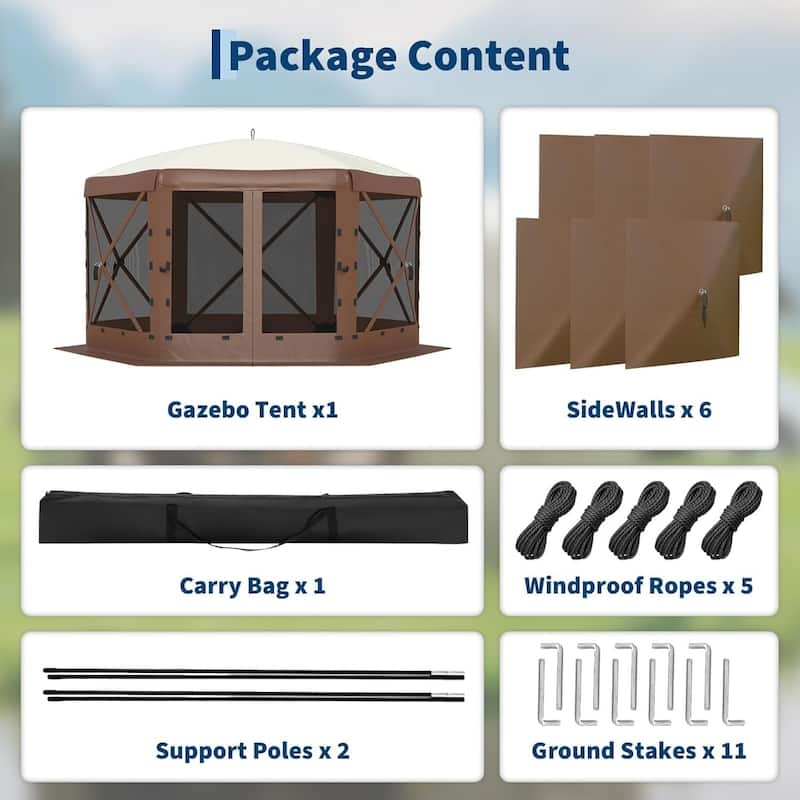 11.8FT Collapsible Gazebo Tent with 6 Removable Wind Panels for Outdoor Events, Camping, Patio, Backyard - N/A