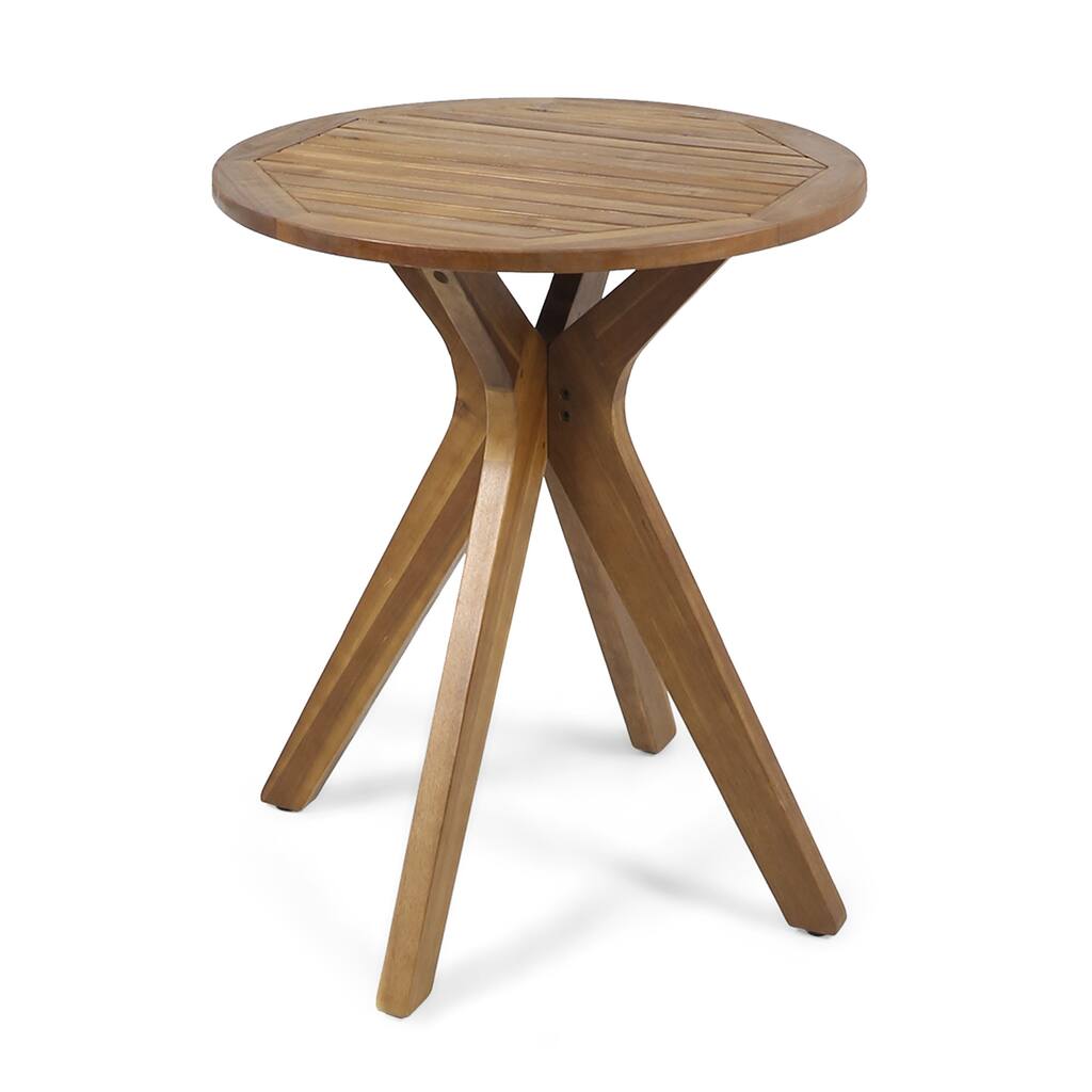 Ambre Outdoor Bistro Table, 30 Inch Slatted Round Top, Teak Brown Wood