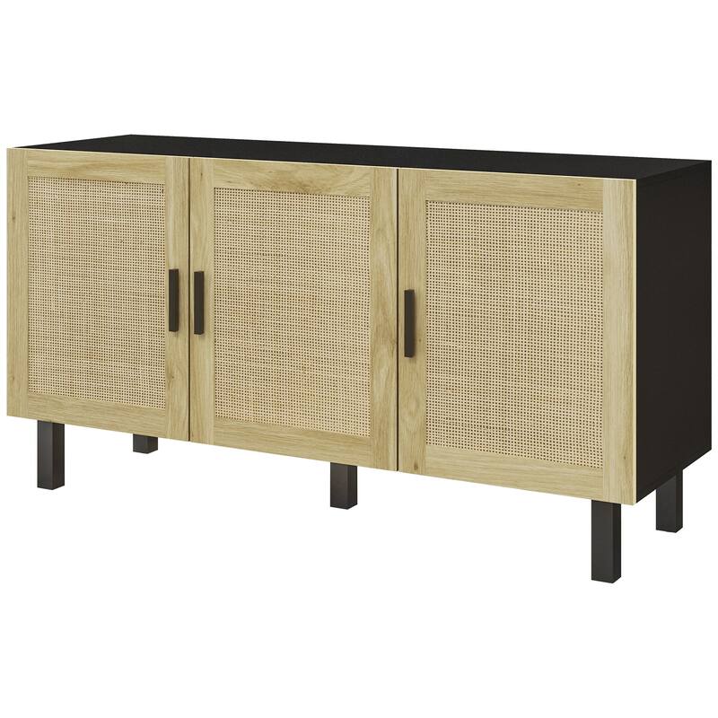 Rattan Woven Design Kitchen Storage Cabinet / Boho Buffet Sideboard
