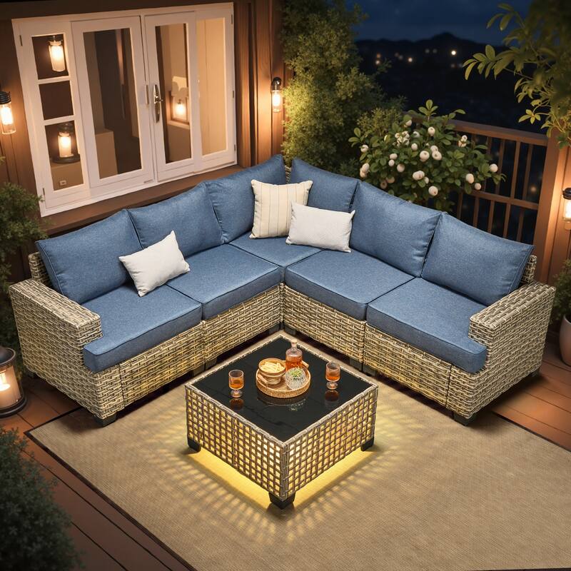 XIZZI 6-Piece Outdoor Wicker Patio Furniture Set with Coffee Table