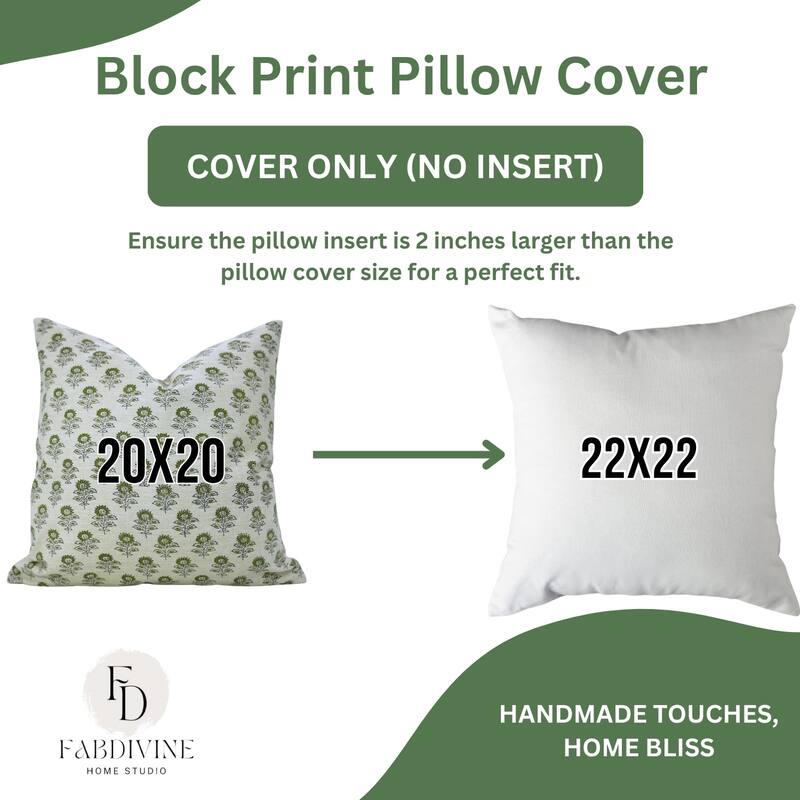 Fabdivine Rectangle 14x36 Inch Fall Home Floral Accent Green Pillow Cover for Throw Decorative Cushioncase, Bagru Buti