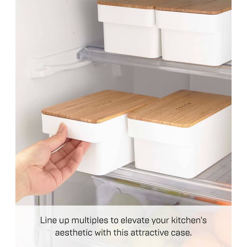 Yamazaki Home Airtight Food Storage Container - Bamboo Lid, Plastic and Wood - L 7.09 x W 3.94 x H 3.35 inches