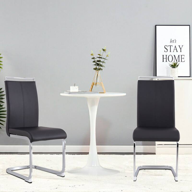 Modern PU Faux Leather High Back Dining Chairs with C-shaped Tube Chrome Metal Legs