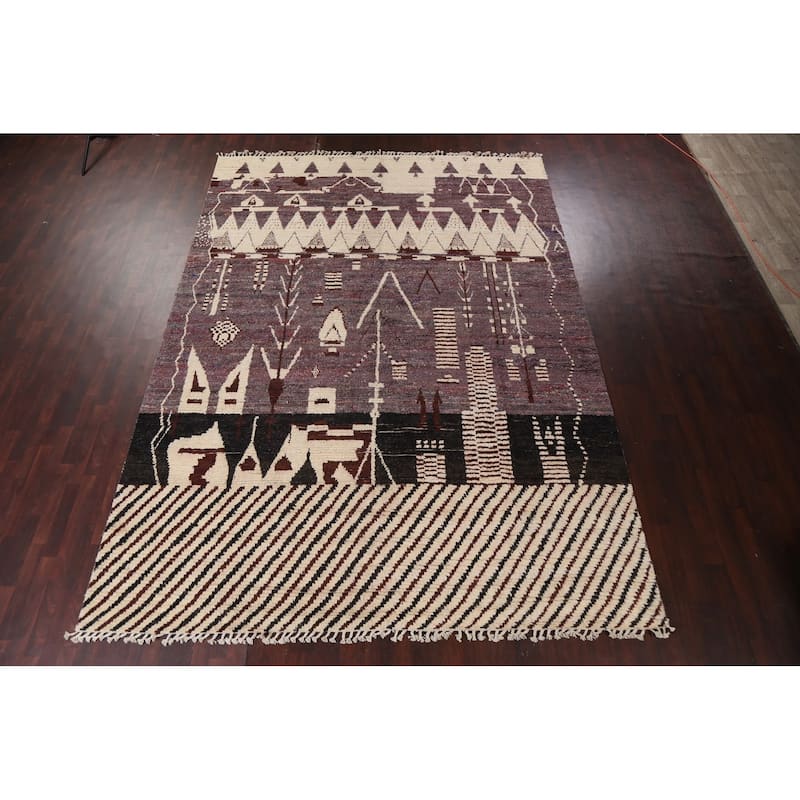 Tribal Geometric Oriental Moroccan Area Rug Hand-knotted Wool Carpet - 9'10" x 13'10"