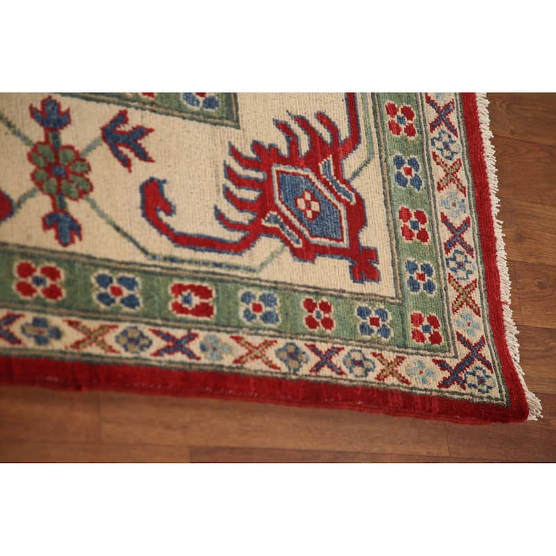 Red Geometric Kazak Oriental Area Rug Handmade Traditional Wool Carpet - 9'7" x 13'1"