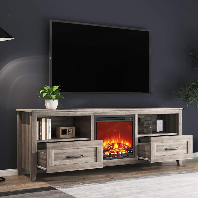 WESOME 70" Fireplace TV Stand Entertainment Center with 18'' Electric Fireplace