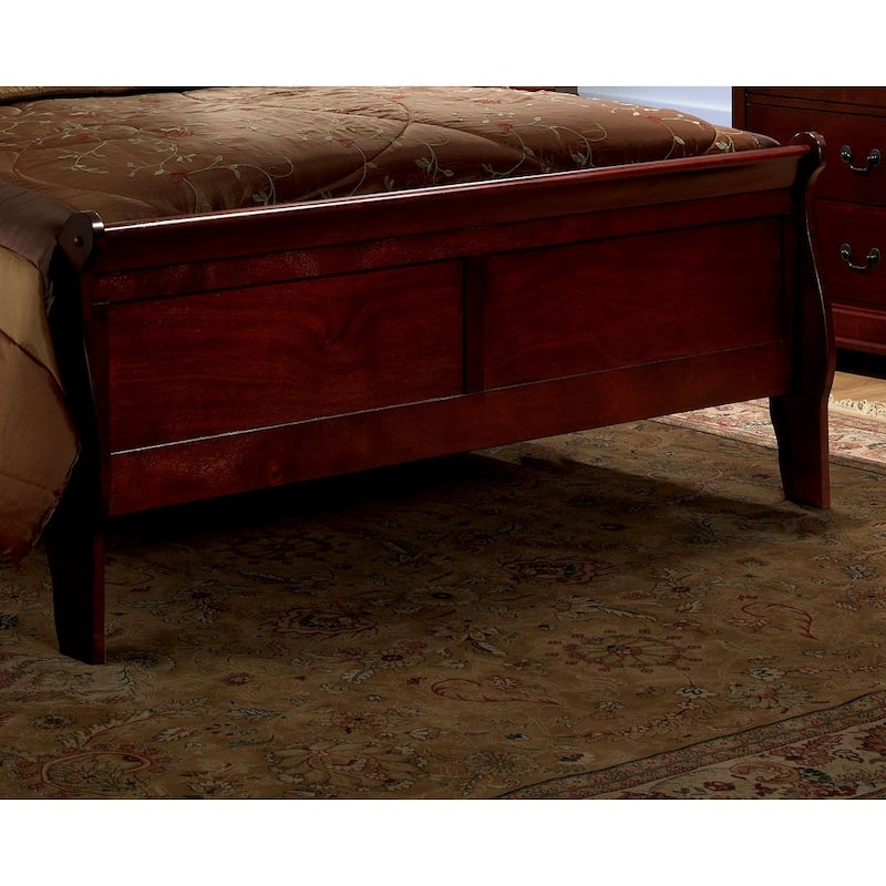 Full Size Sleigh Bed in Cherry Finish, Transitional Style Solid Wood Bedroom Furniture