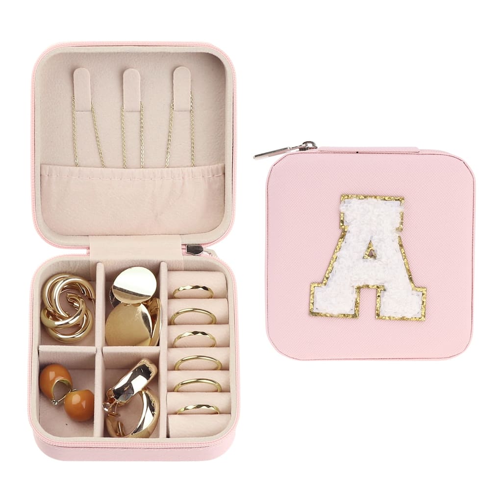 Travel Jewelry Box for Women, Teen Girl Gifts, Small Portable PU Leather Jewelry Organizer Case Storage Display Holder - Pink