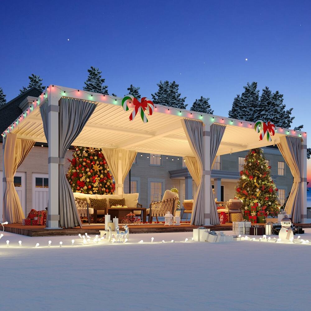 EROMMY 12x20 Hardtop Outdoor Gazebo with Adjustable Metal Roof, Louvered Pergola, Includes Curtains and Netting