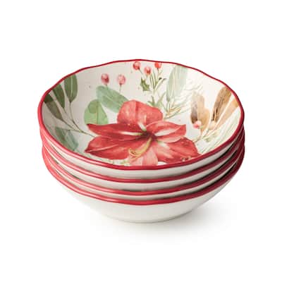 Certifed International Winter Blooms Set of 4 Soup/Cereal Bowls 8" x 2" 4 Assorted Designs - 8 L x 8 W x 2 H