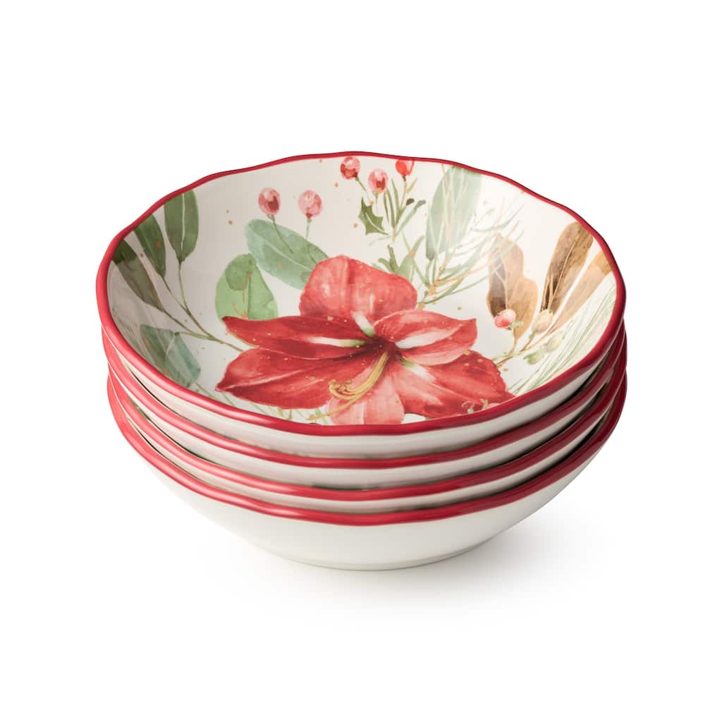 Certifed International Winter Blooms Set of 4 Soup/Cereal Bowls 8" x 2" 4 Assorted Designs - 8 L x 8 W x 2 H