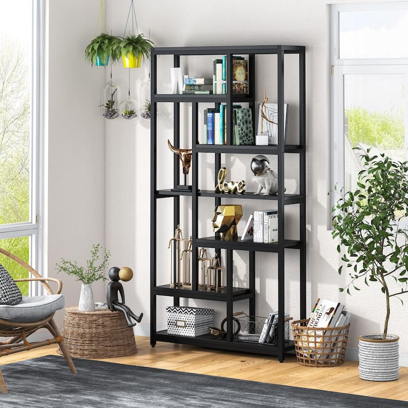 6-Tier Etagere Bookcase, Industrial Geometric Bookshelf