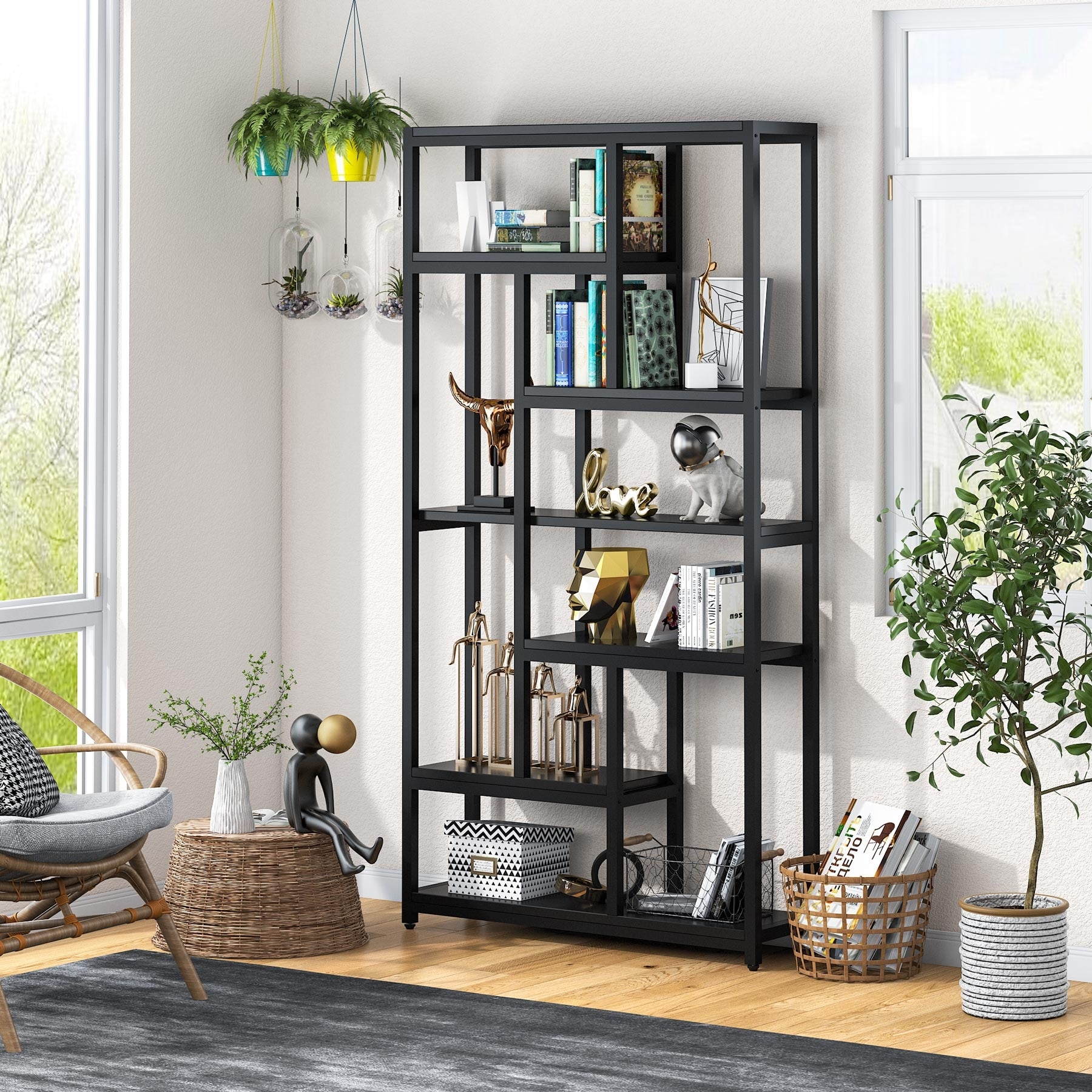 79 Inch Industrial Bookshelf, 7-Tier Vintage Bookcase for Home Office