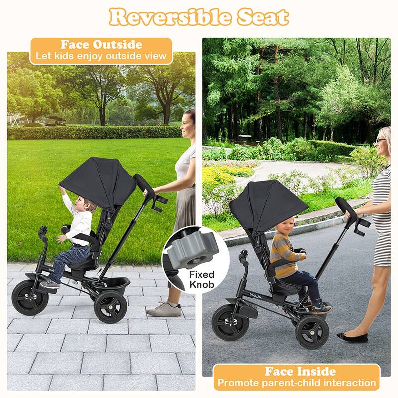 Gymax 4-in-1 Baby Tricycle Toddler Trike w/ Reversible Seat Canopy &