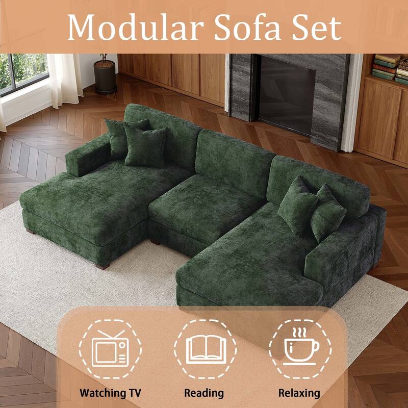 Oversized Chenille Modular Sectional Sofa With Deep Seat
