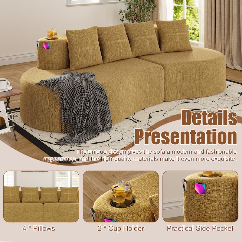 Modern Curved Sectional 3 Seat Minimalist Elegant Half Moon Sofa Compressed Modular Sectional Sofa for Living Room, Office