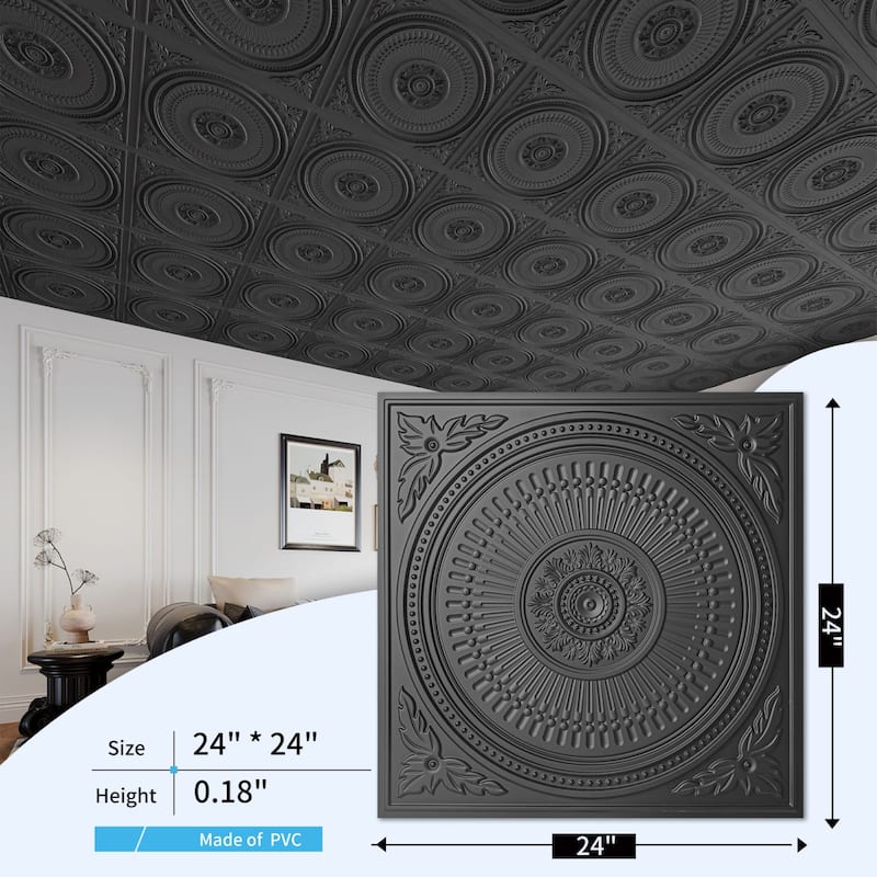 Art3d 12-Pack Drop Ceiling Tiles 24''X24'', Decorative PVC Ceiling Panels