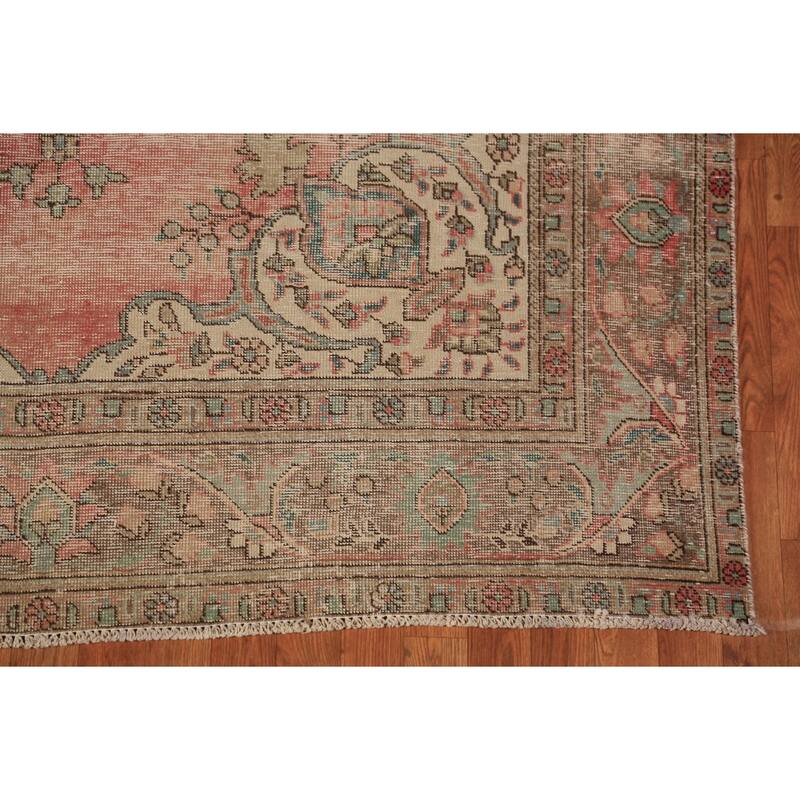 Pink Tabriz Persian Vintage Area Rug Handmade Wool Carpet - 6'3" x 9'5"