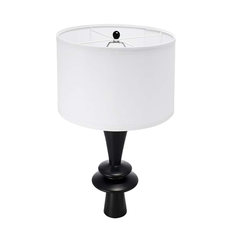 D15x26.7" Black Aluminum Table Lamp with Two Varying Round Accents and White Drum Shade(Lamp Shade Assembly Required)