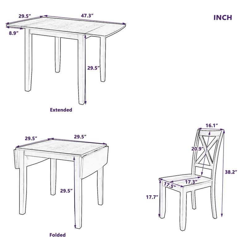 Espresso 3-Piece Breakfast Nook Dining Table Set with Drop Leaf Table & 2 Chairs