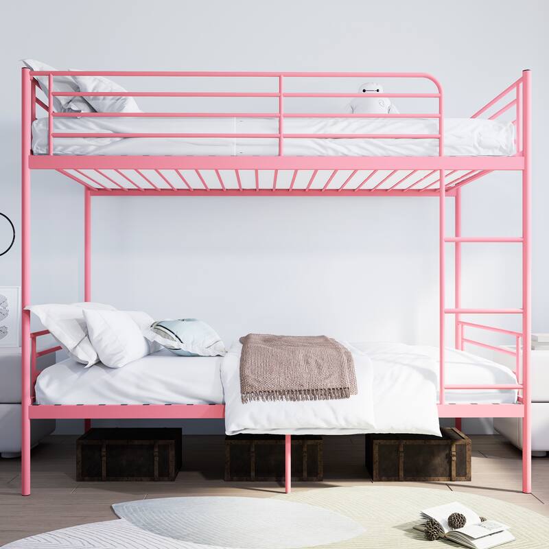 Bunk Bed with Ladder and high Guardrail, Able to Split, Metal Bunk Bed, Storage Space, Noise Free,Twin Over Twin Size