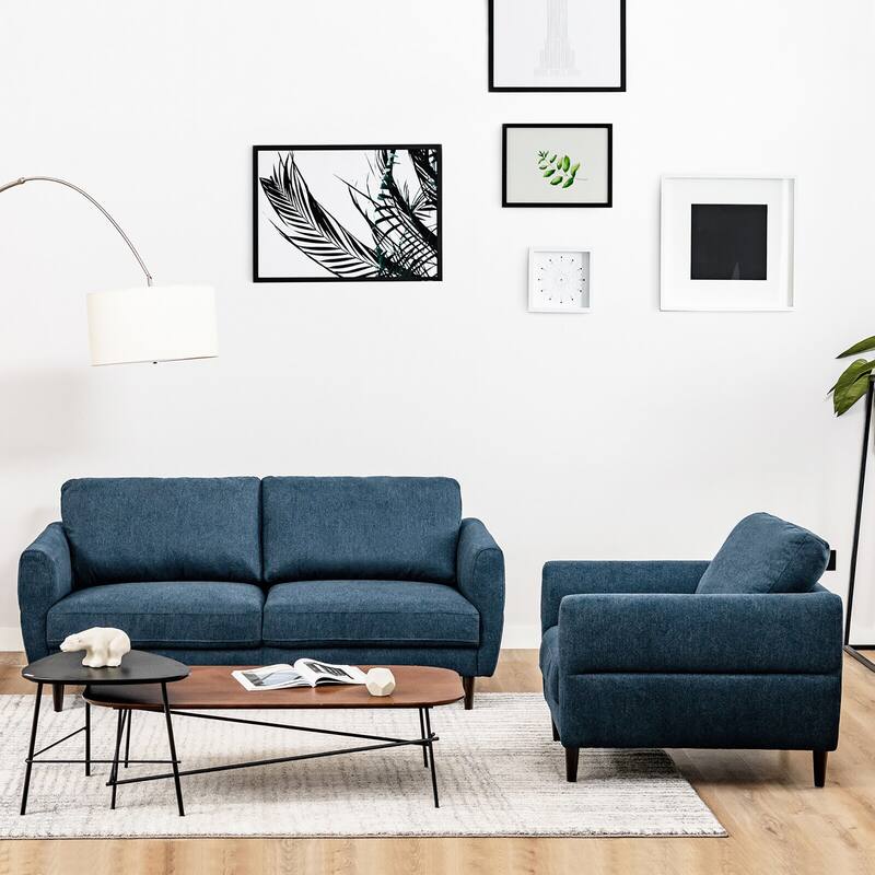 Gymax 2 Pieces Living Room Sofa Set Modern Fabric Sofa Couch & Accent