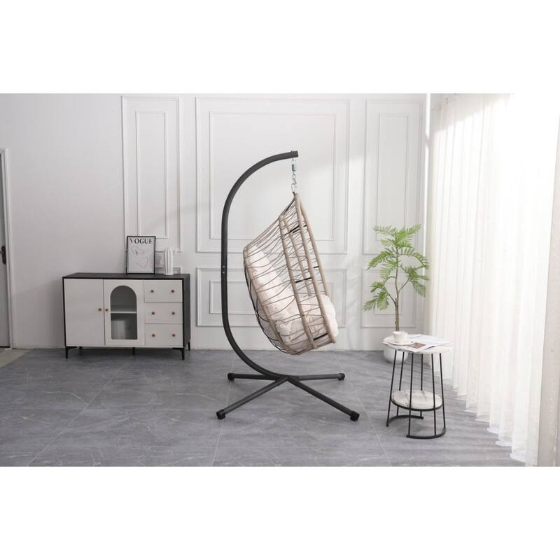 Beige Egg Shaped Hanging Chair with Stand - 24.4