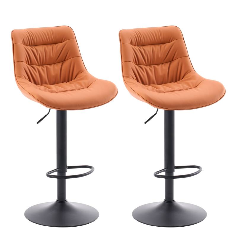 Adjustable Bar Stools Set of 2 Faux Leather Swivel Bar Chairs - Camel