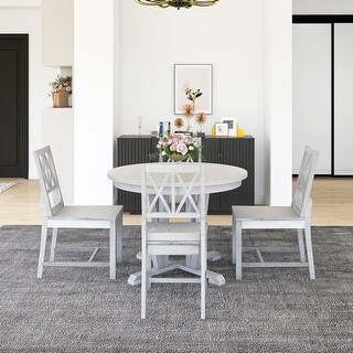 5-Piece Extendable Dining Table Set Round Trestle Table and 4 Cross ...
