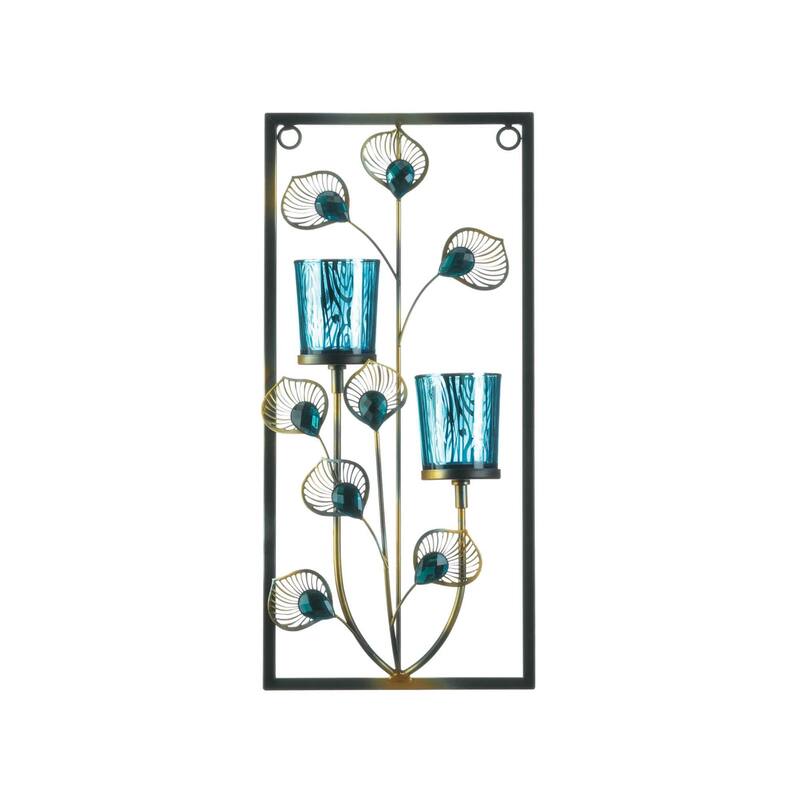 Peacock Candle Wall Sconce - 14.75" - Blue and Black