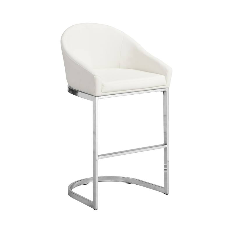 Curved Upholstered Backrest Counter Stool - 34.75" - White and Chrome
