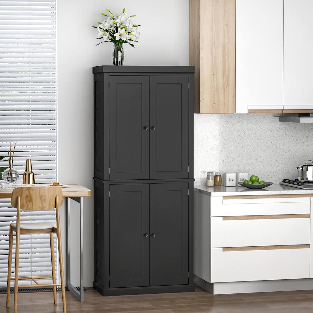 HOMCOM Freestanding Modern 4 Door Kitchen Pantry, Storage Cabinet Organizer with 6-Tier Shelves, and 4 Adjustable Shelves