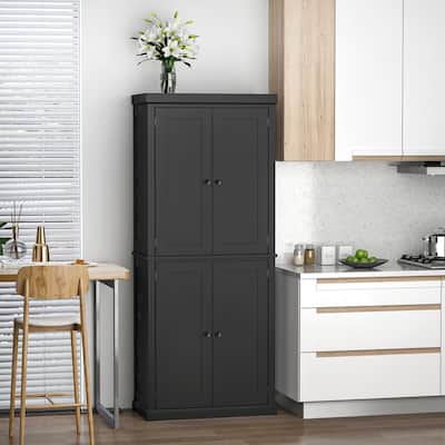 HOMCOM Freestanding Modern 4 Door Kitchen Pantry, Storage Cabinet Organizer with 6-Tier Shelves, and 4 Adjustable Shelves