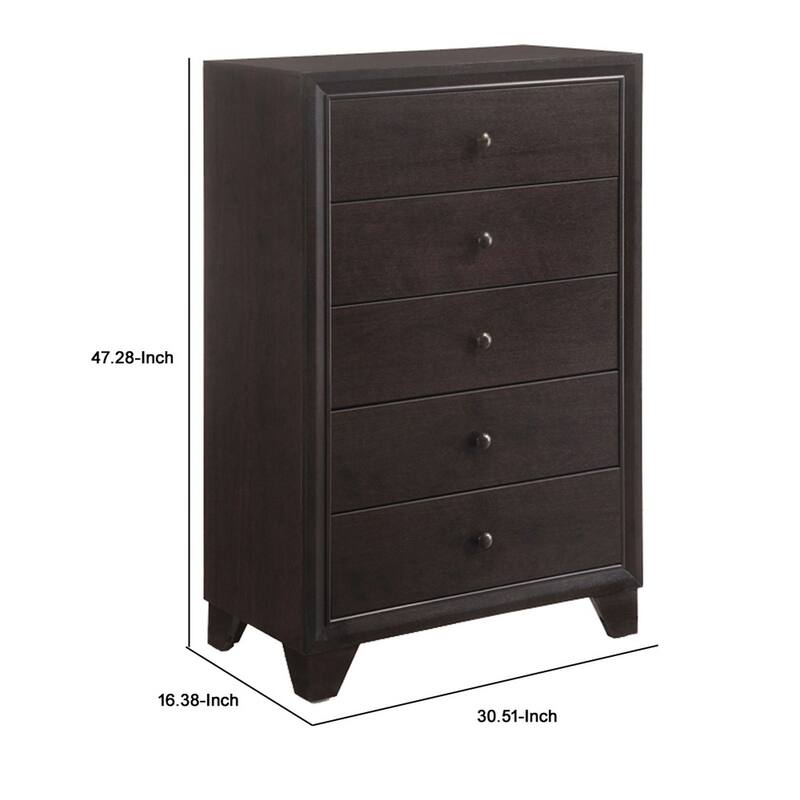 Wooden Chest with 5 Spacious Drawers , Espresso Brown