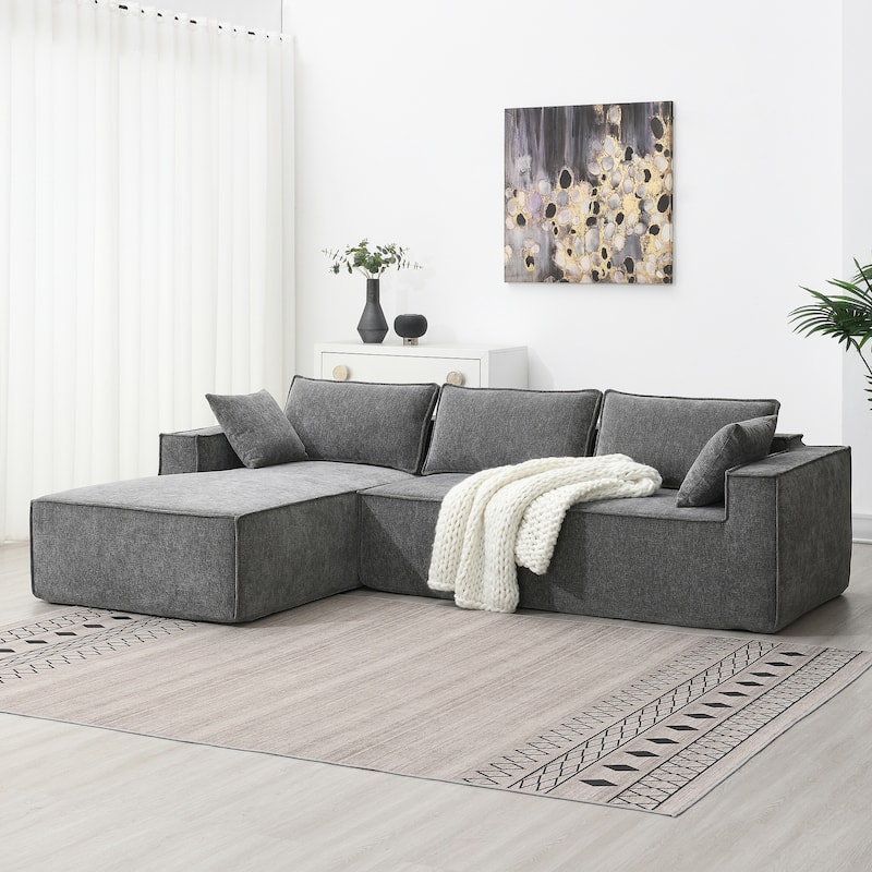 111.5" Chenille Modular Sectional Sofa with Edging Design,Cozy Pillows and Wrinkle-resistant - Grey
