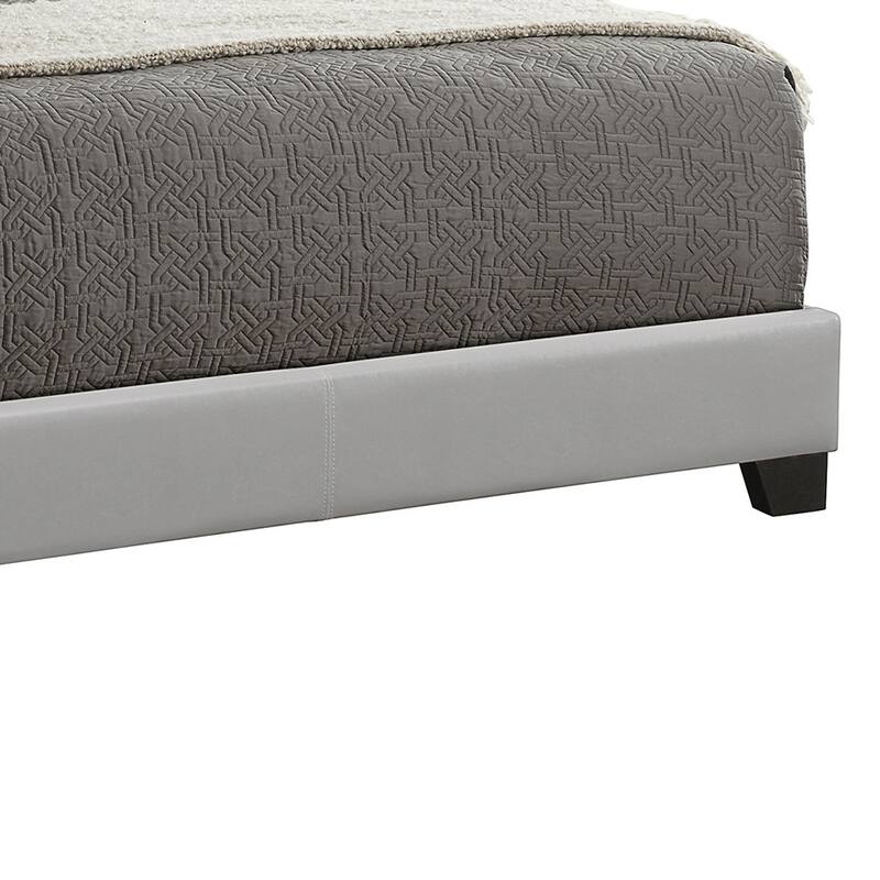 Grey Upholstered Eastern King Panel Bed with Structured Headboard and Footboard
