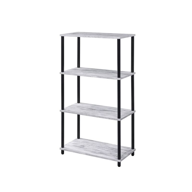 Bookshelf Rustic Wood & Metal Frame 3-Tier Storage Unit Weathered White Black - 24