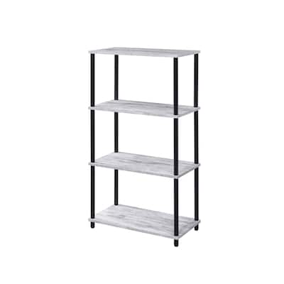 Bookshelf Rustic Wood & Metal Frame 3-Tier Storage Unit Weathered White Black - 24