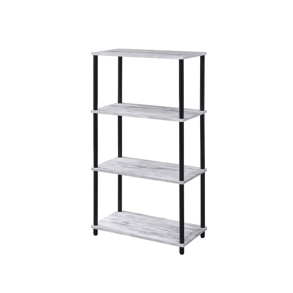Bookshelf Rustic Wood & Metal Frame 3-Tier Storage Unit Weathered White Black - 24