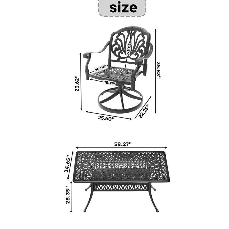 5-Piece Outdoor Patio Dining Set, All Weather Outdoor Furniture Set with 1 Dining Table, 4 Swivel Chairs with Cushions
