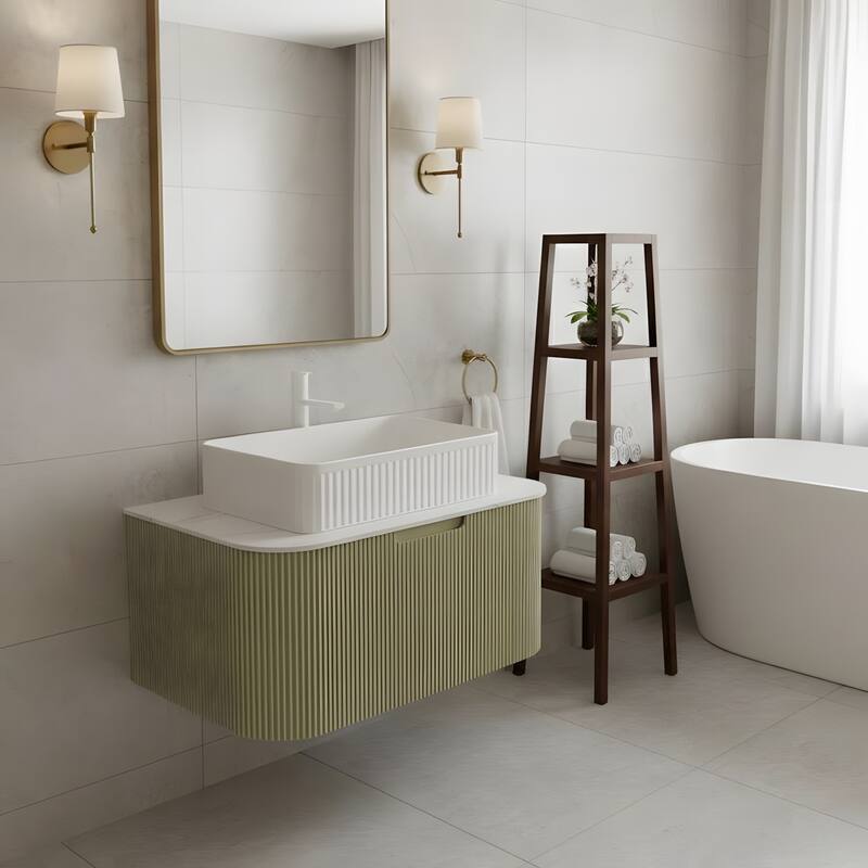 Wall Mounted Bathroom Vanity with White Rectangular Ceramic Basin
