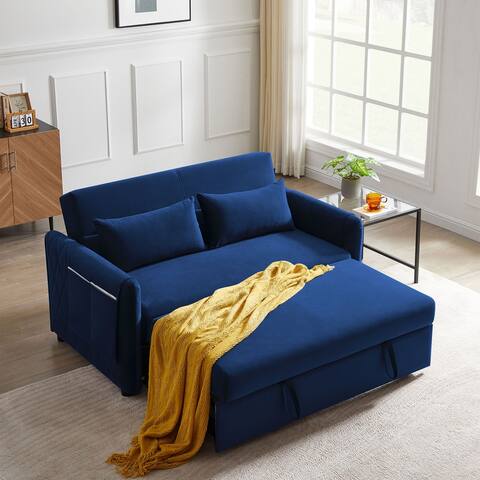 Convertible Sofa Bed Velvet Loveseat Sofa with Pull-out Sleeper & Detachable Arm Pockets