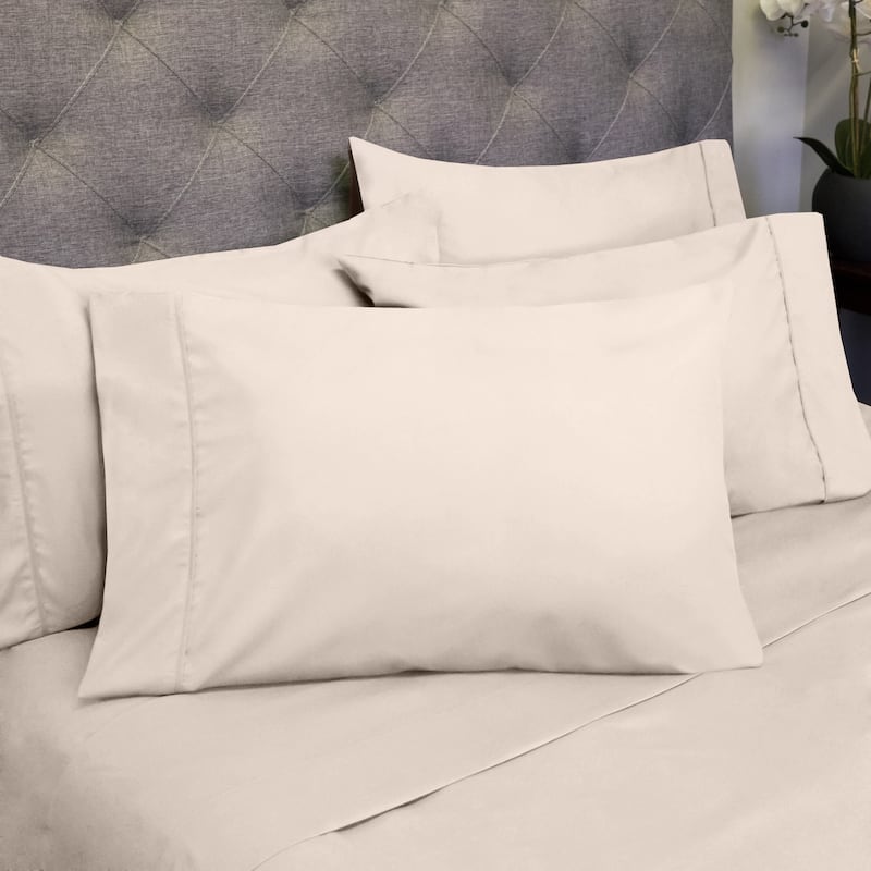 Soft Brushed Microfiber 7-piece Split King Sheet Set - 4 Pillowcases - Beige