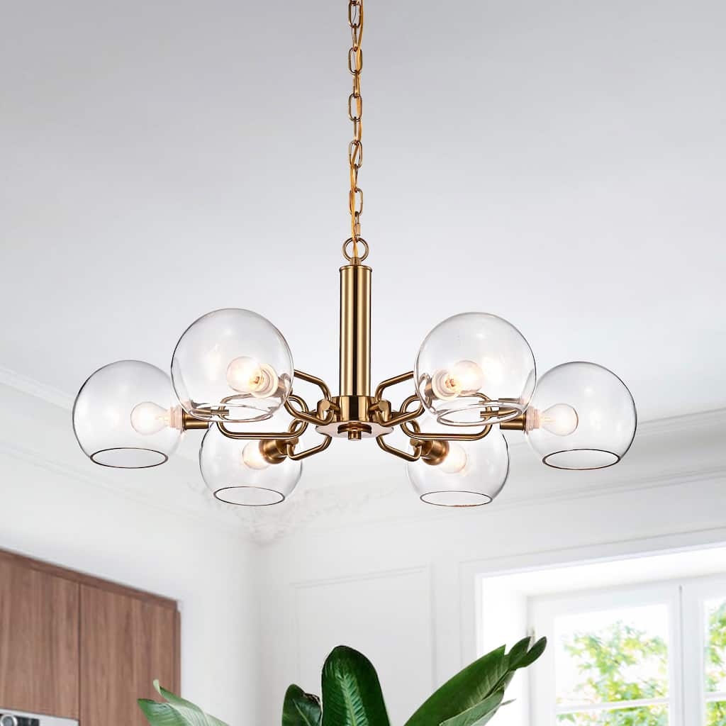 Warehouse of Tiffany Vittali Gold Clear Glass Branched Globe Shade 6-Light Chandelier