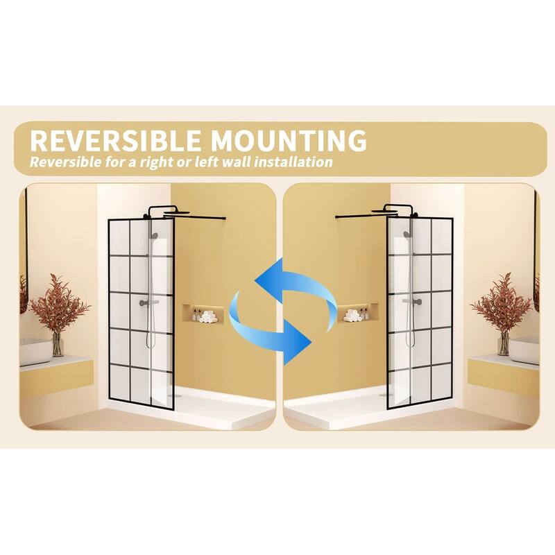 GDFStudio - Emerson Frameless Style Shower Screen with Silk-Printed Tempered Glass and Support Bar - 34" Width x 72"Height