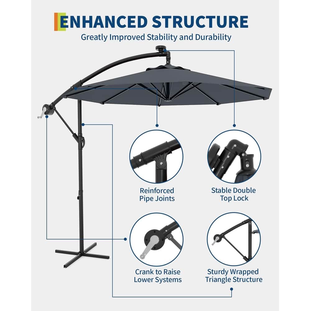 Coromose 10FT Hanging Cantilever Umbrella, 8 Ribs, 360 Rotating Base